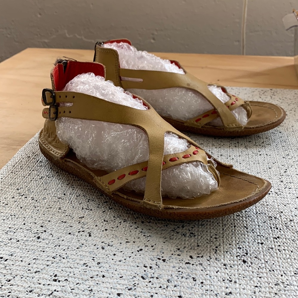 Nearly New Vintage Kickers Red and Tan Sandals